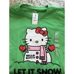 Men's Hello Kitty Let It Snow Short Sleeve Graphic T-Shirt Green NWT XXL